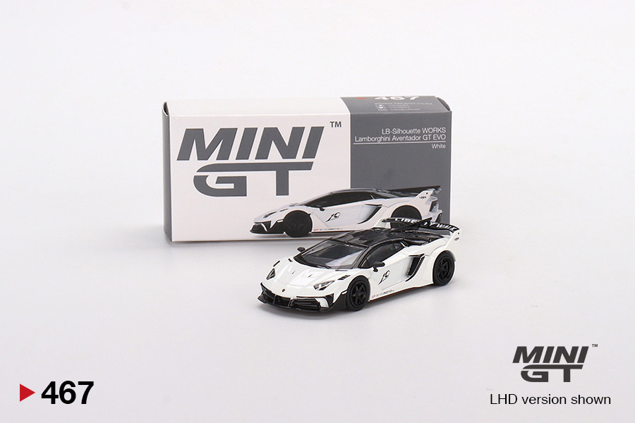 Mini GT LB-SILHOUETTE WORKS LAMBORGHINI AVENTADOR GT EVO WHITE MINI GT 467