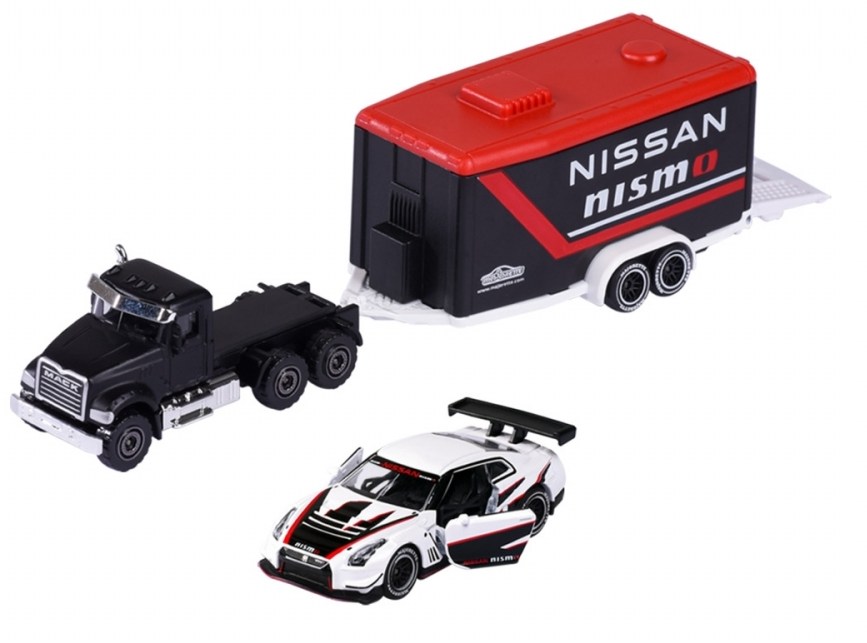 Majorette Mack Granite with Nissan GT-R Nismo GT3 and trailer